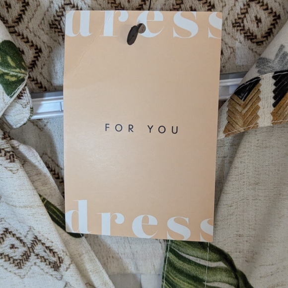 Dress To tropical print blouse long sleeves tunic lenght cream green tan New szM - Picture 6 of 7